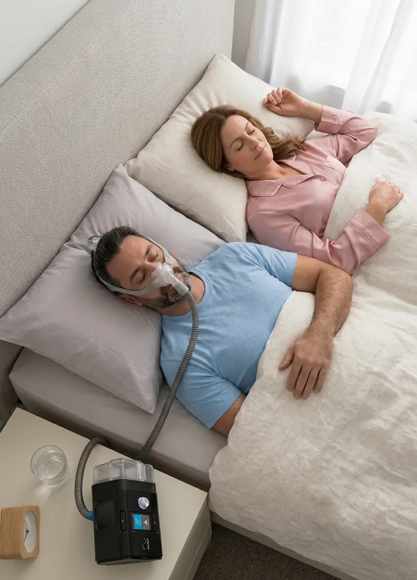 Automatyczny aparat CPAP z nawilżaczem do leczenia bezdechu sennego – oferta wypożyczalni w Miechowie.