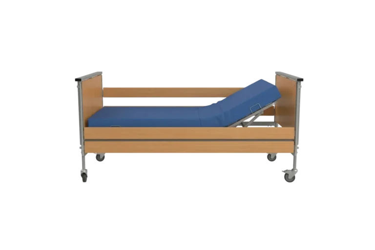 Medyczne łóżko dla chorego sterowane pilotem – z barierkami ochronnymi i wysięgnikiem, oferta Rehab-Sowilo.